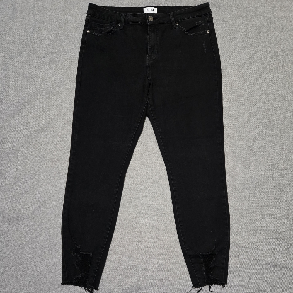 PISTOLA Black Distressed Skinny Jeans Frayed Hem Size 32